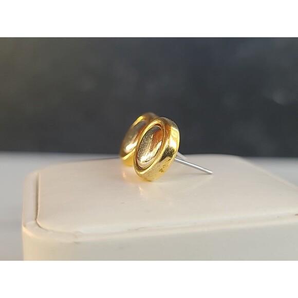 Two Toned Metal Circular Stud Earrings Vintage Costume Jewelry - Picture 6 of 10